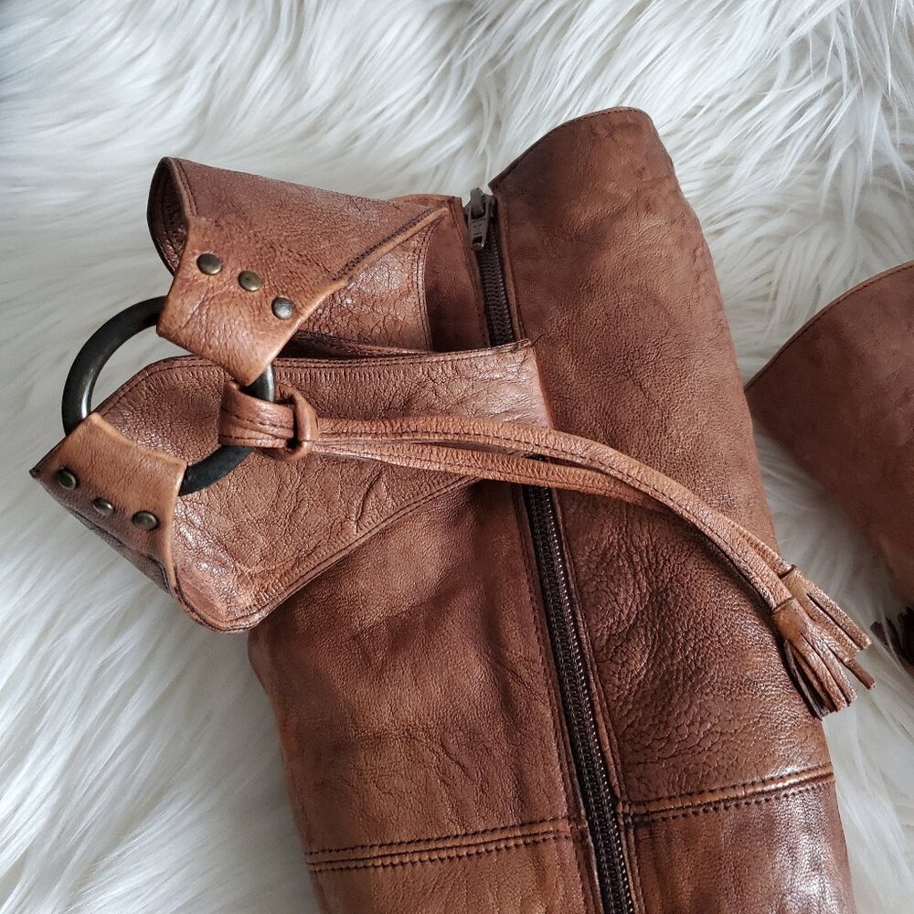 Andre' Cognac Leather Riding Studded Side Zipper Knee High Boot SZ 8 - Picture 13 of 16